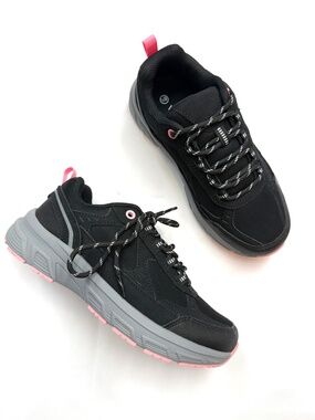 VIVELY New $40 Womens 6.5 Black Gray Pink Low Top Lace Up Trail Walking Shoes #1
